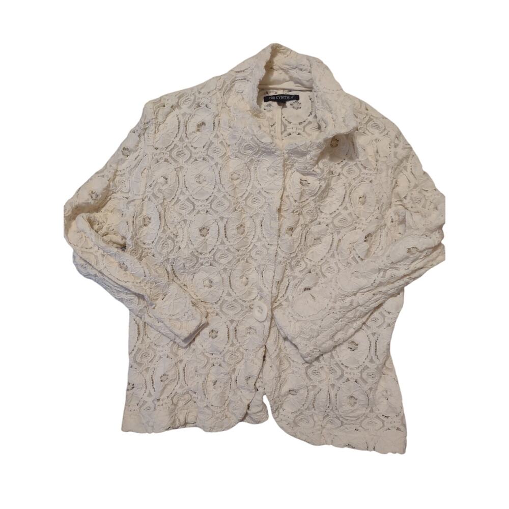 For Cynthia Lace Crochet Blazer‎ M Bohemian Shabby Chic Cottage Coastal Grandma